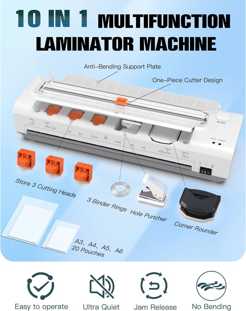 OidoZac Laminator Machine 13 Inch Lamination Machine with Auto Paper Feed, Never Jam A3 Thermal Lamination, 20 Laminating Sheets 10-in-1 Laminator with Cutter, Trimmer & Corner Rounder for Office School Home - Image 5